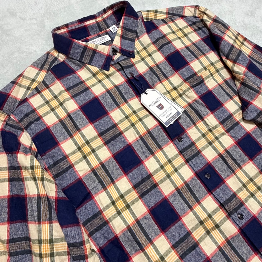 Roundtree & Yorke Portuguese Flannel Shirt Men 3XB Navy Plaid Button Down